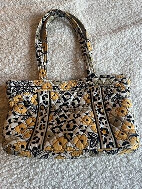 Quilted Floral Tote Bag in Yellow and Black